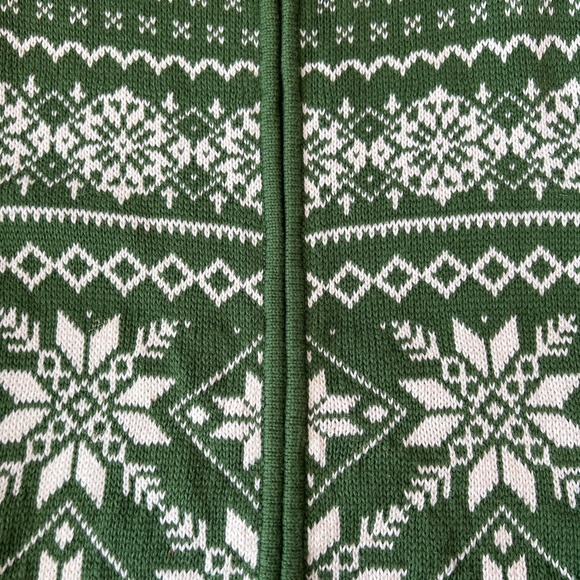 L.L. Bean Heavy Cotton Zip Cardigan Green White Faire Isle Holiday Size Medium - Picture 4 of 9